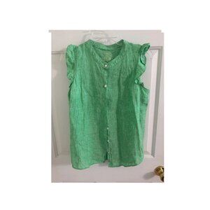 Lilly Pulitzer Button Down Linen Sleeveless w/Ruffle Green Top Sz S